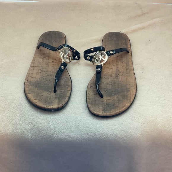 Michael Kors Black Sandals with Gold Logo - Picture 1 of 7